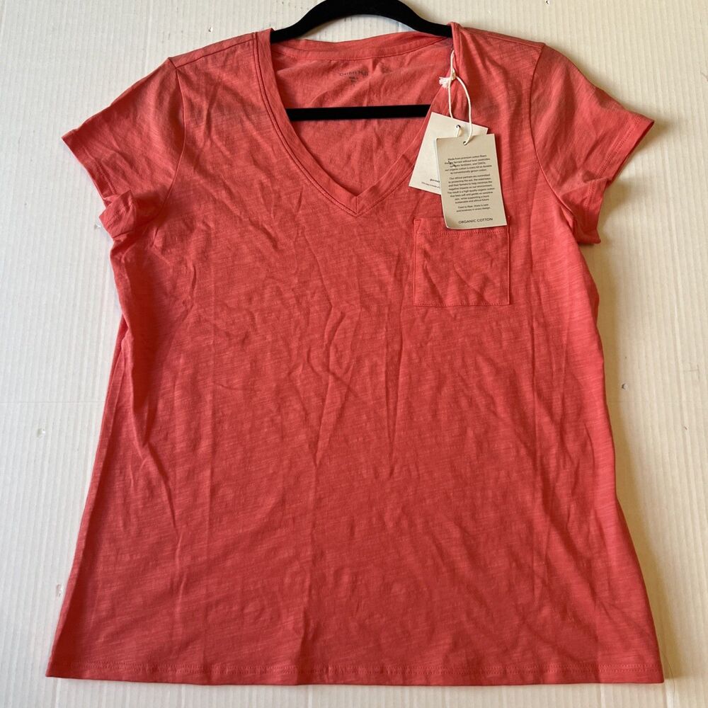 Garnet Hill Weekender V-Neck Short-Sleeve Tee Red Size S Organic Cotton NWT